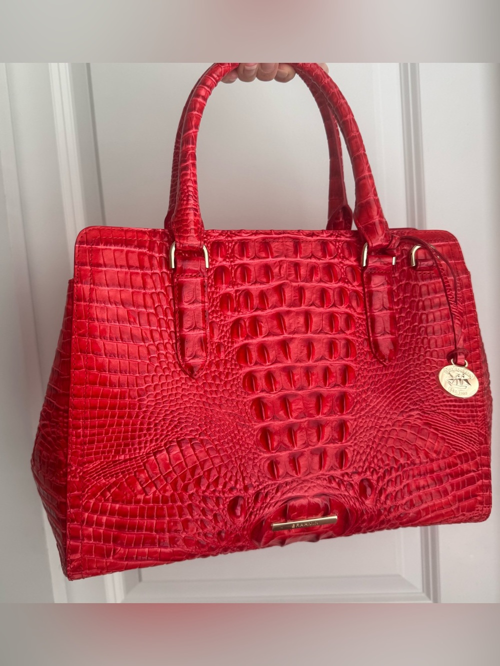 Brahmin Small Finley Satchel Sriracha Red Melbourne Leather - Picture 3 of 9